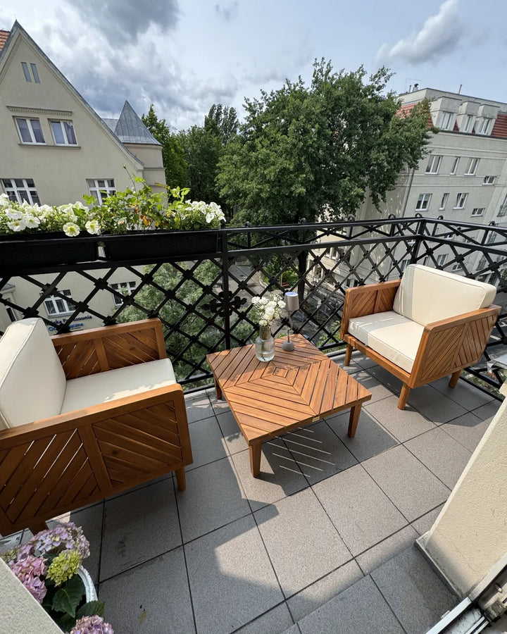 Bistro Set with Cushion Acacia Wood Brown Lea
