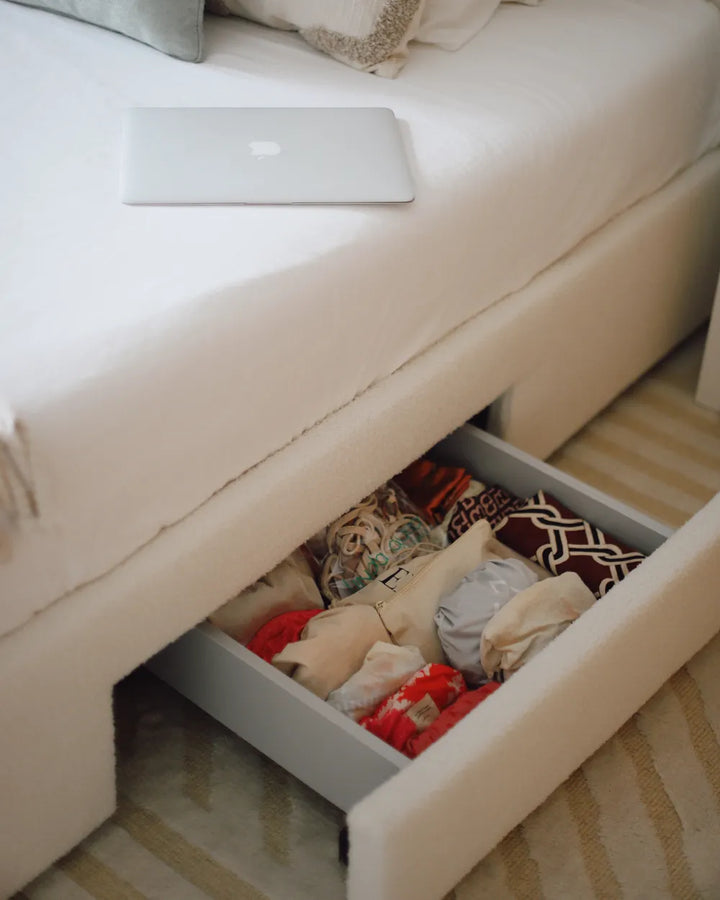 Bed with Storage Drawers Boucle 160 x 200 cm (EU King Size) Off-White Kelly