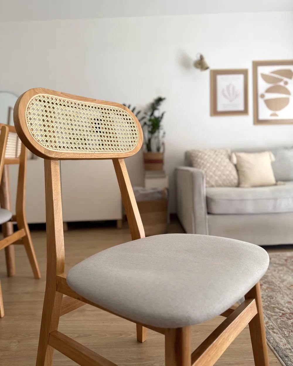 Set of 2 Dining Chairs Wood Light Brown/ Light Grey Polo