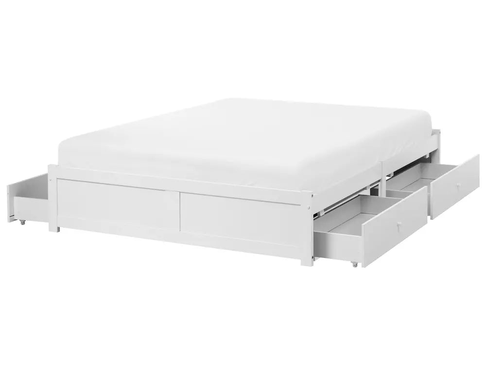 Bed with Storage Drawers without Headboard 160 x 200 cm (EU Double) White Zoro