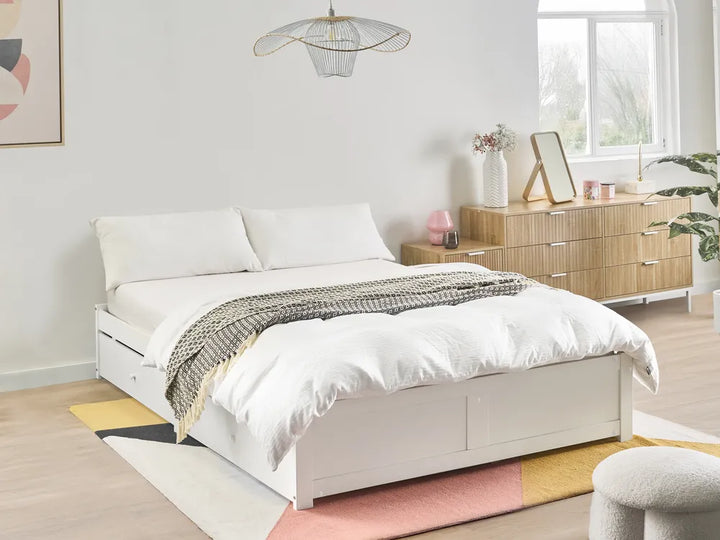 Bed with Storage Drawers without Headboard 180 x 200 cm (EU Double) White Zoro