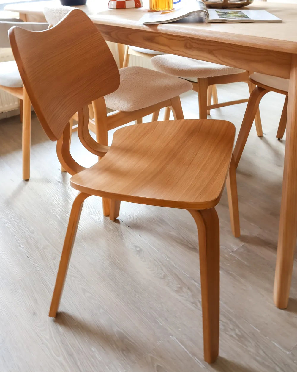 Set of 2 Dining Chairs Wood Light Brown Lea