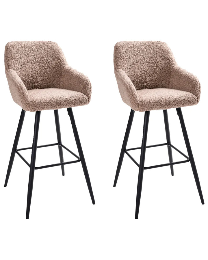 Set of 2 Bar Chairs Boucle Taupe Frank
