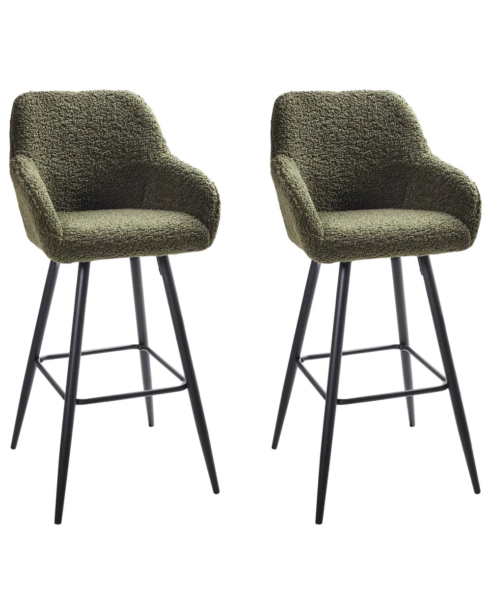Set of 2 Bar Chairs Boucle Dark Green Frank