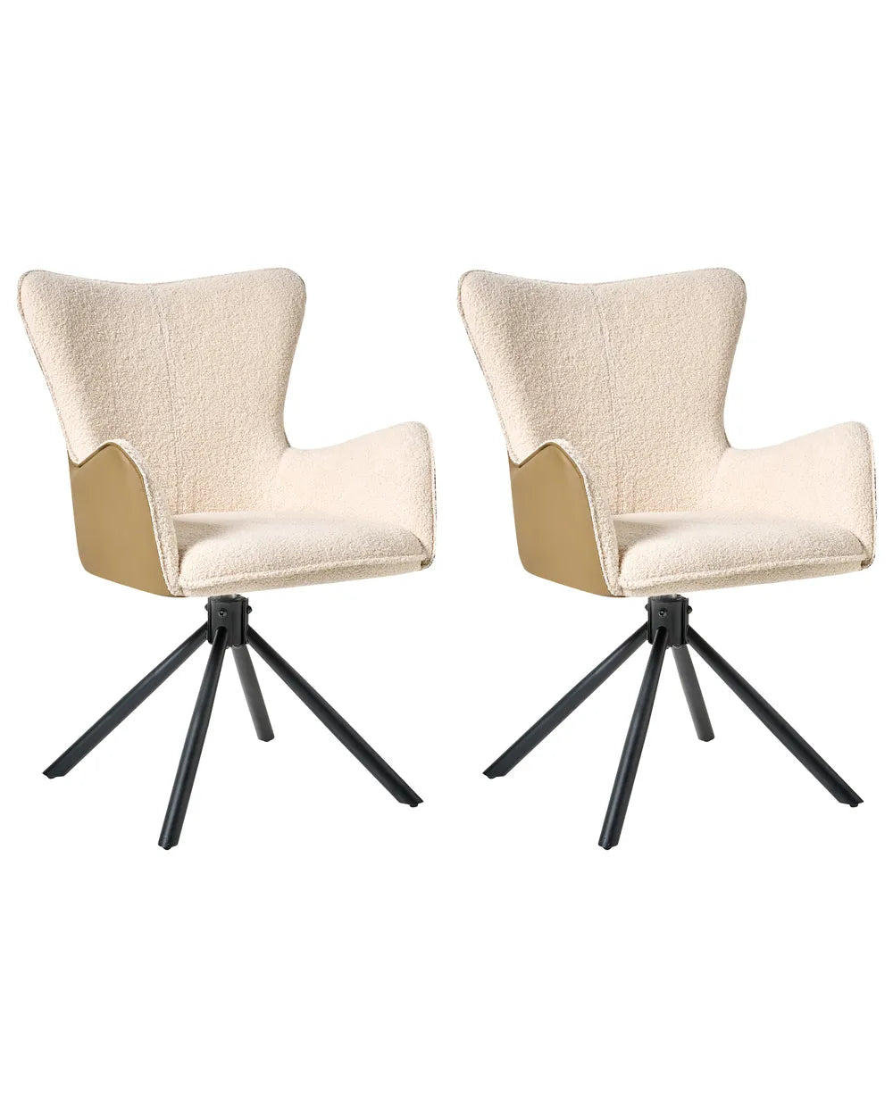 Set of 2 Dining Chairs Swivel Boucle Light Beige Lyn