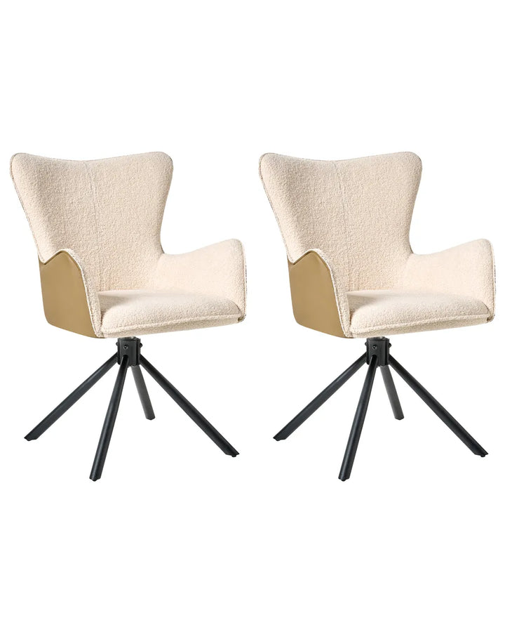 Set of 2 Dining Chairs Swivel Boucle Light Beige Lyn
