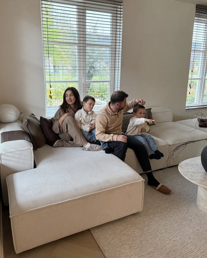Chaise Lounge Corduroy Off-White Right Hand Oakham
