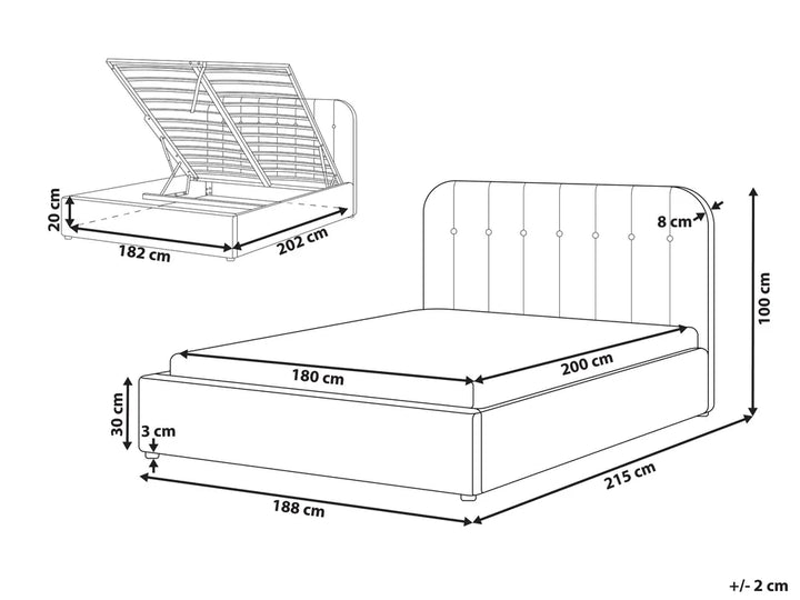 Ottoman Bed Fabric 180 x 200 cm (EU Super King) Off-White Fallon