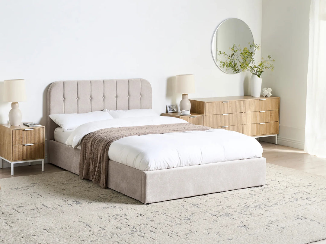 Ottoman Bed Chenille 140 x 200 cm (EU Double) Taupe Fallon