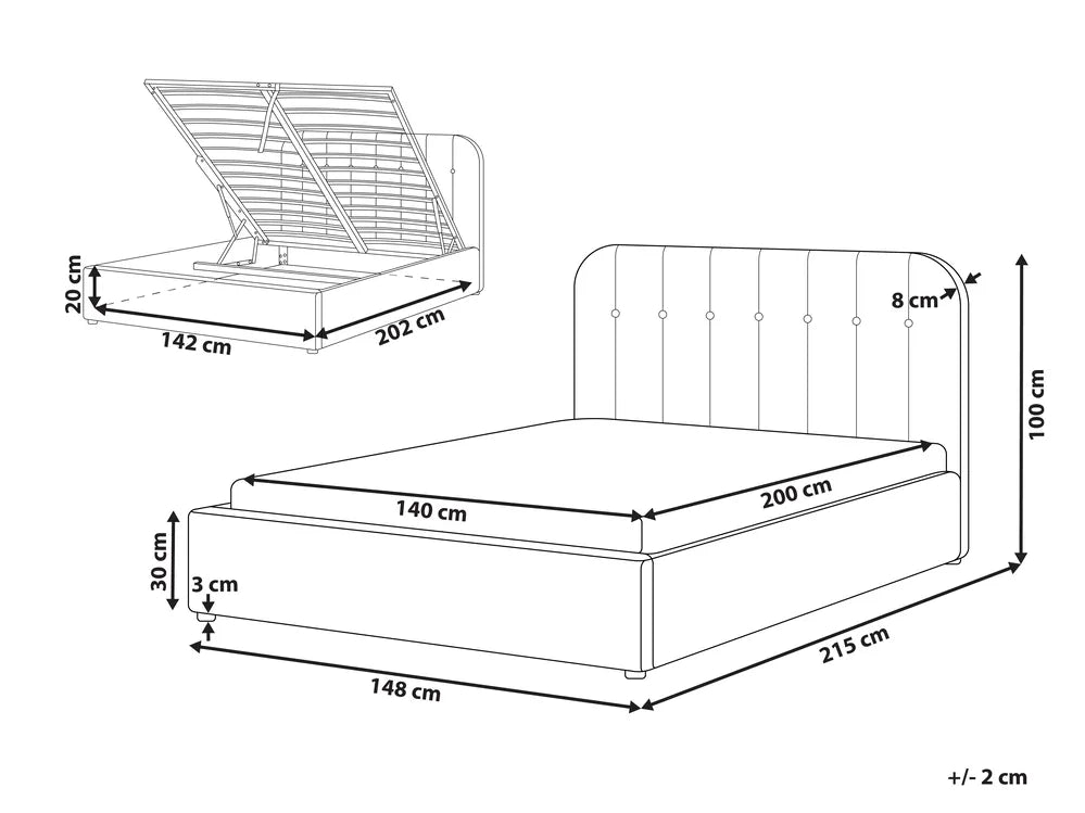 Ottoman Bed Chenille 140 x 200 cm (EU Double) Taupe Fallon