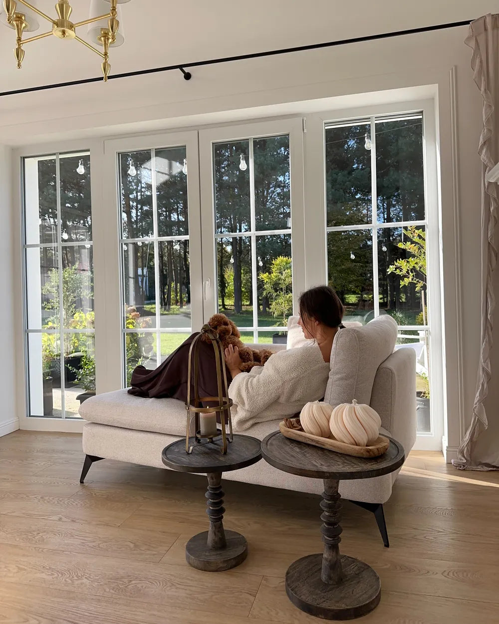Right-Hand Chaise Lounge Fabric Light Beige Lorwell