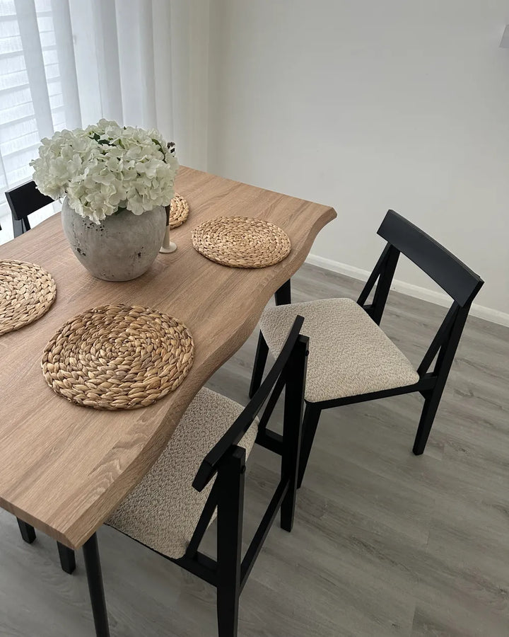 Set of 2 Dining Chairs Wood Black/ Beige Amelia