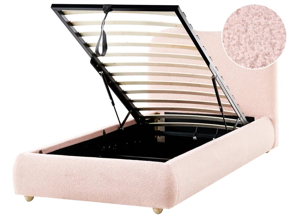 Ottoman Bed Boucle 90 x 200 cm (EU Single) Pink Lorelai