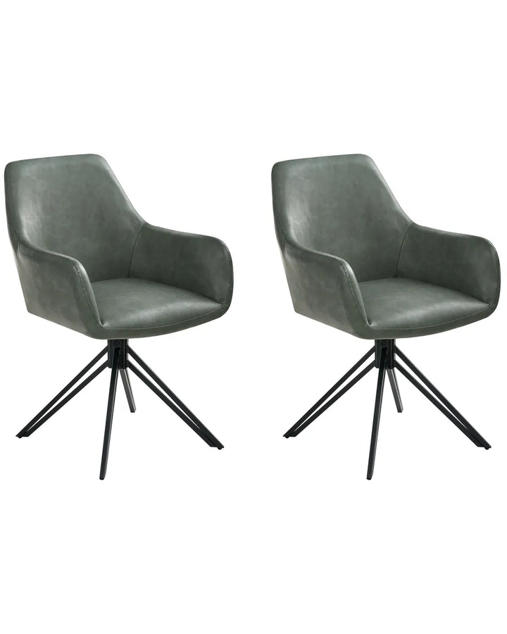 Set of 2 Dining Chairs Faux Leather Dark Green Tokyo