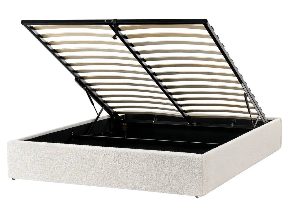 Bed frame with open storage compartment 