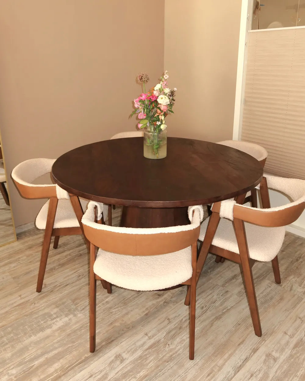Set of 2 Dining Chairs Boucle Dark Brown/ Beige Jo
