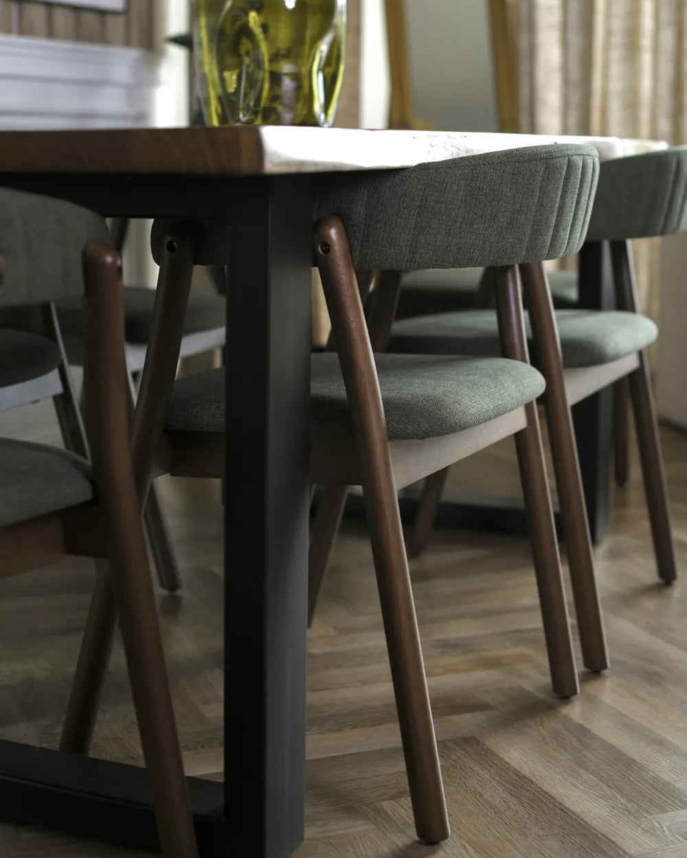 Set of 2 Dining Chairs Fabric Dark Brown/ Green Irish
