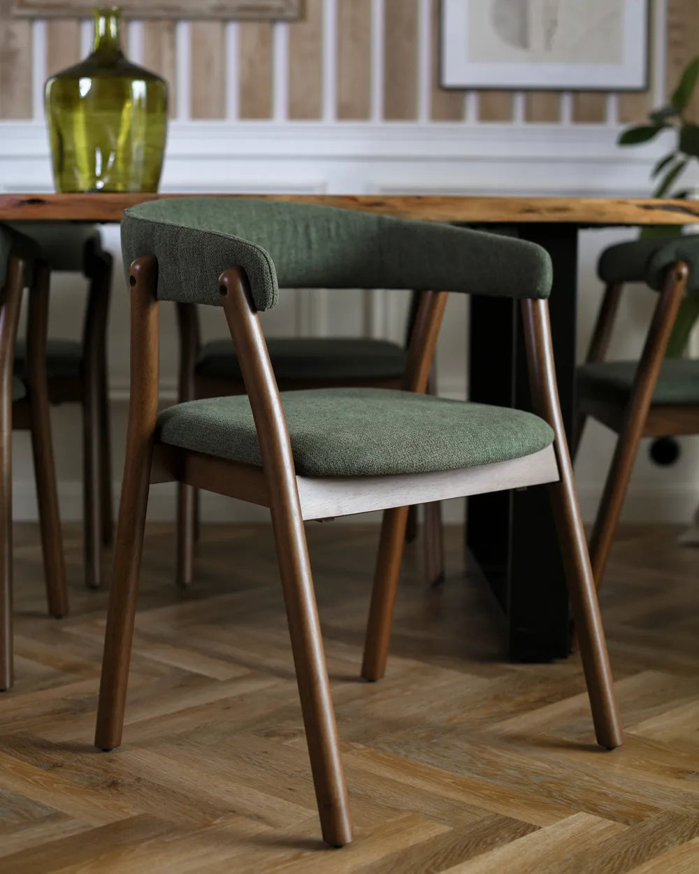 Set of 2 Dining Chairs Fabric Dark Brown/ Green Irish