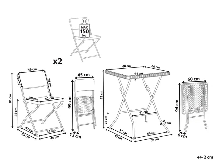 Bistro Set Folding Grey Welch