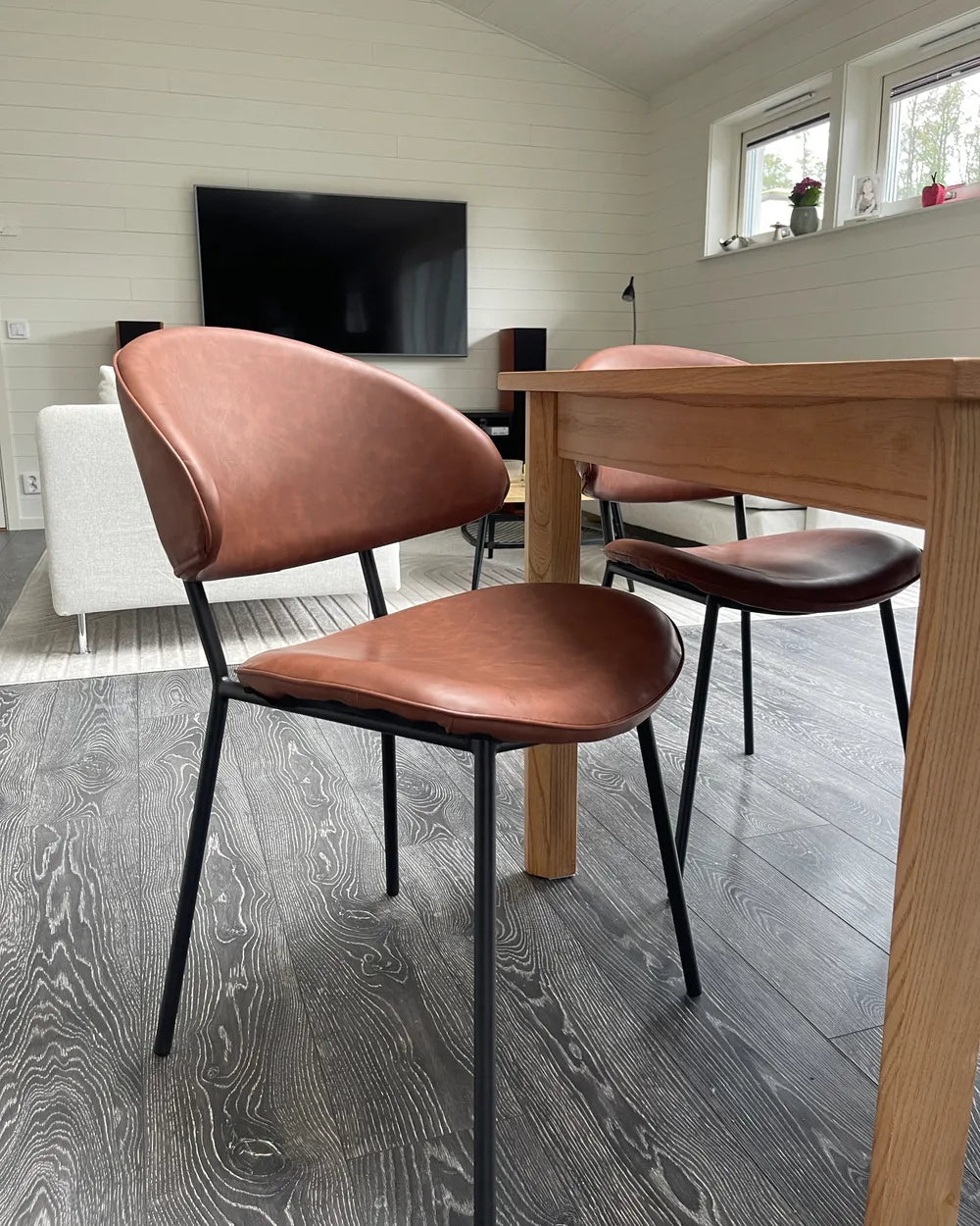 Set of 2 Dining Chairs Faux Leather Brown Zoe