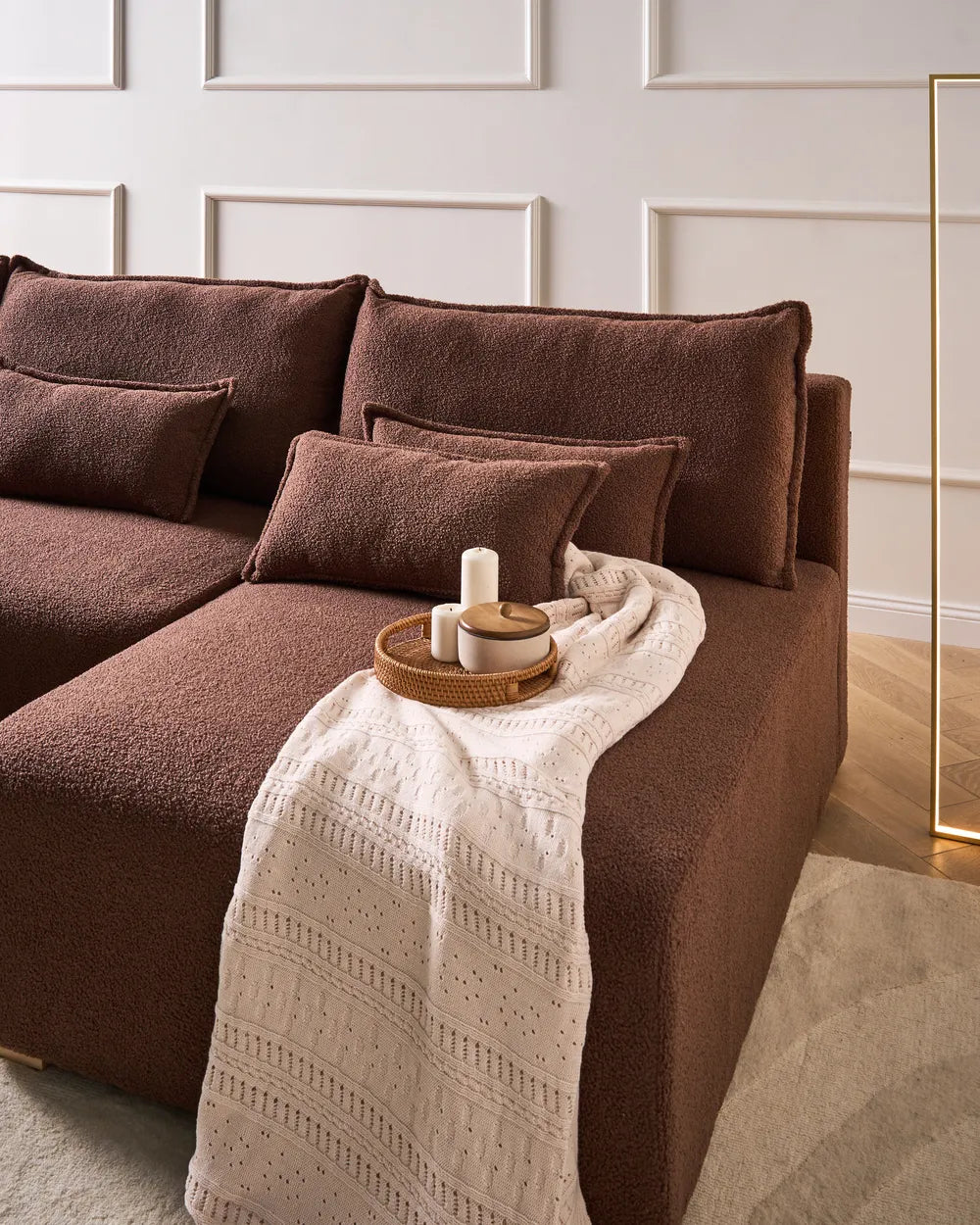 Modular Corner Sofa Boucle Brown Left Hand Averni
