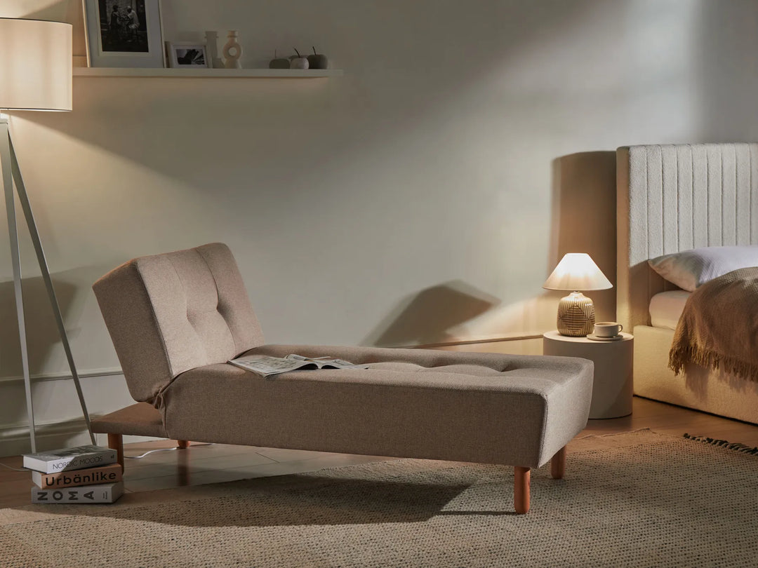 Chaise Longue Fabric Beige Ash