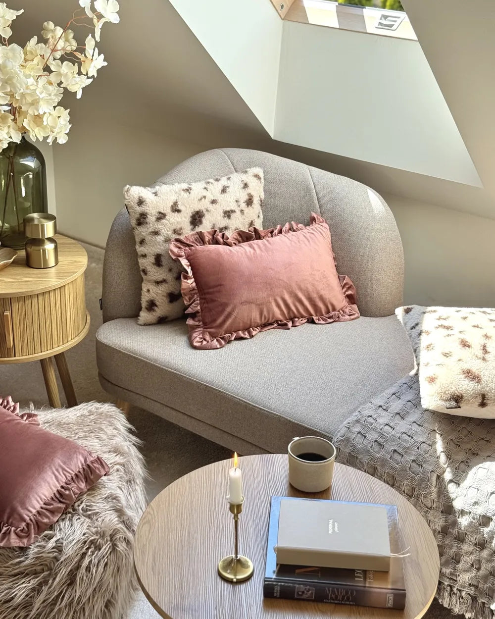 Left-Hand Chaise Lounge Fabric Light Brown Virelle