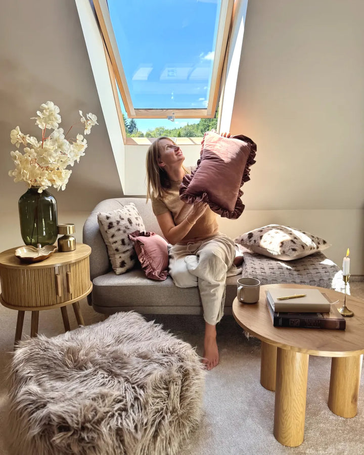 Left-Hand Chaise Lounge Fabric Light Brown Virelle