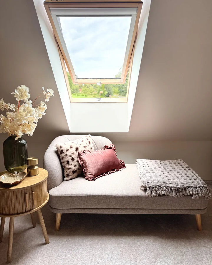 Left-Hand Chaise Lounge Fabric Light Brown Virelle