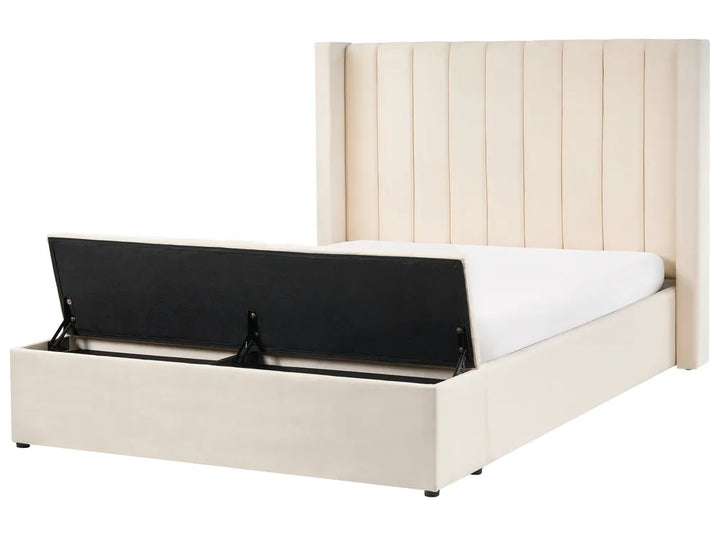 Bed with Storage Bench Velvet 140 x 200 cm (EU Double) Off-White Angel