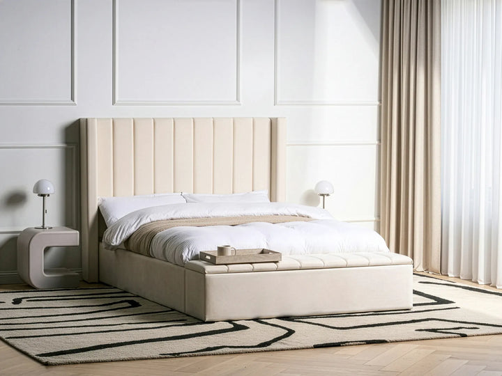 Bed with Storage Bench Velvet 140 x 200 cm (EU Double) Off-White Angel