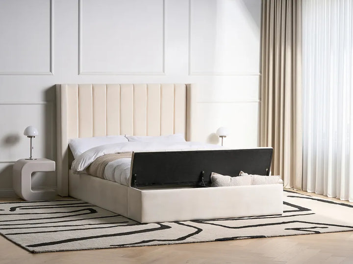 Bed with Storage Bench Velvet 140 x 200 cm (EU Double) Off-White Angel