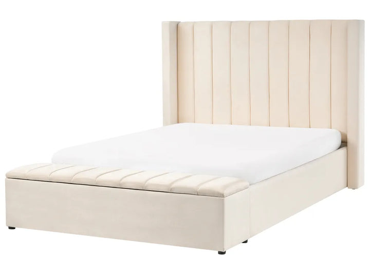 Bed with Storage Bench Velvet 140 x 200 cm (EU Double) Off-White Angel