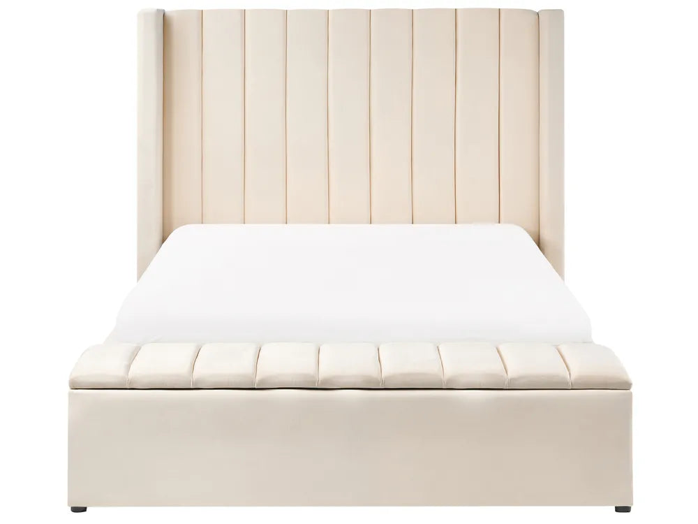 Bed with Storage Bench Velvet 140 x 200 cm (EU Double) Off-White Angel