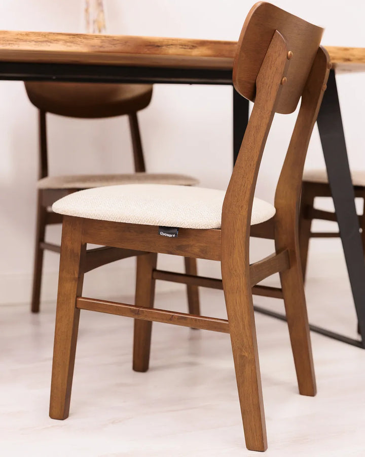 Set of 2 Dining Chairs Wood Brown/ Beige Vanessa