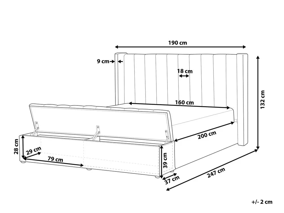 Bed with Storage Bench Velvet 160 x 200 cm (EU King Size) Beige Angel
