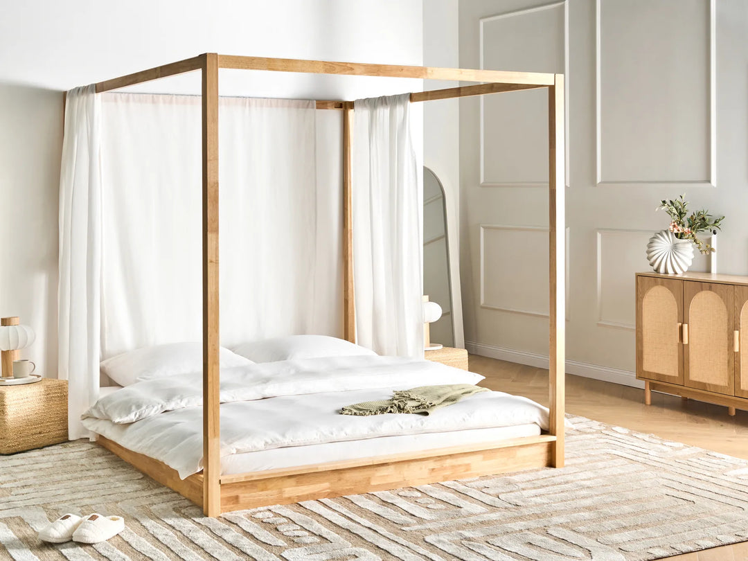Four Poster Bed Wood 180 x 200 cm (EU Super King) Light Brown Penny
