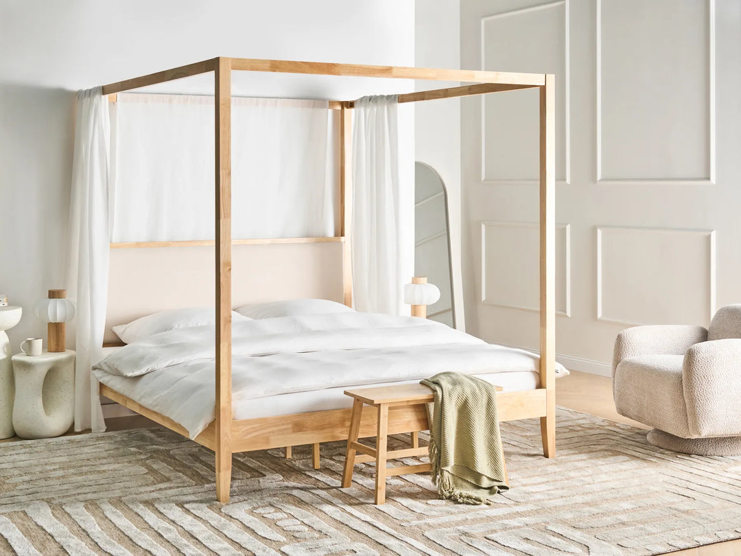 Four Poster Bed Wood 180 x 200 cm (EU Super King ) Light Brown Kalley
