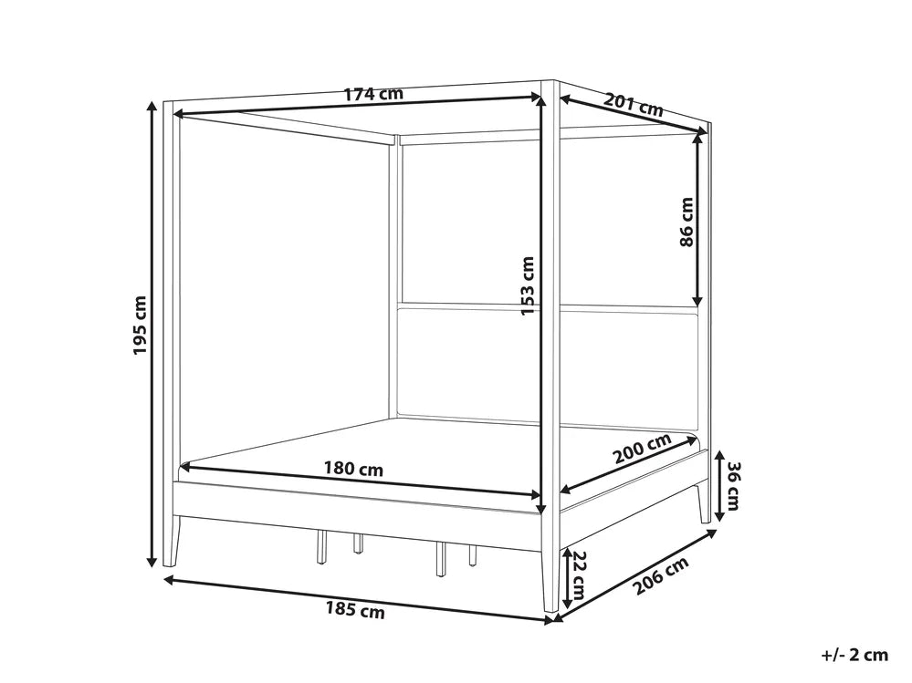 Four Poster Bed Wood 180 x 200 cm (EU Super King ) Light Brown Kalley