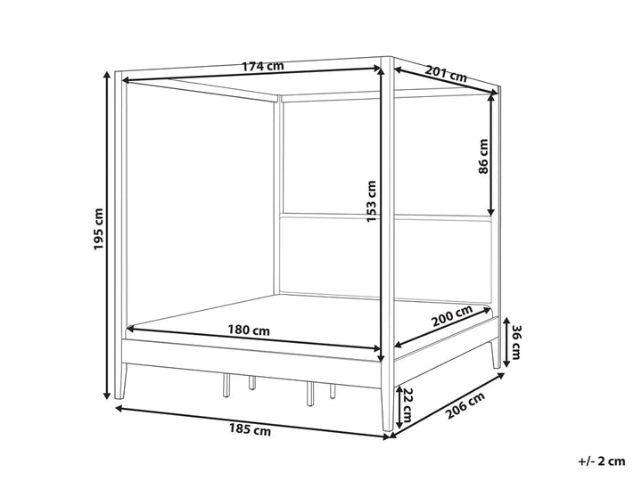 Four Poster Bed Wood 180 x 200 cm (EU Super King ) Light Brown Kalley