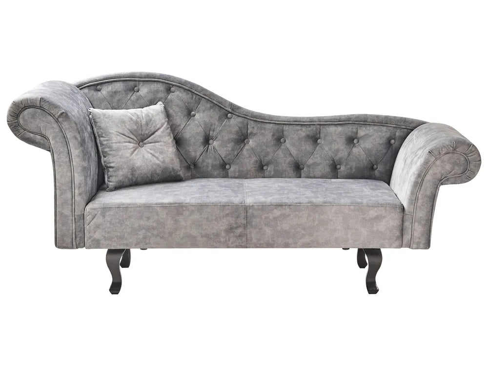 Left-Hand Chaise Lounge Velvet Grey Lydia