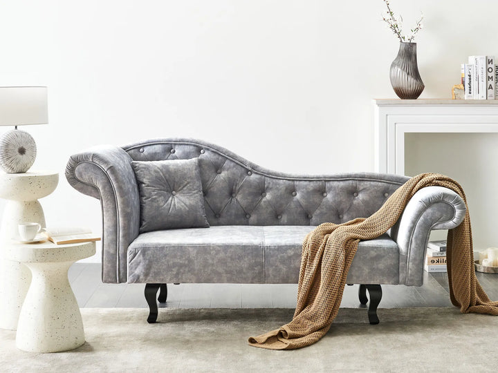 Left-Hand Chaise Lounge Velvet Grey Lydia