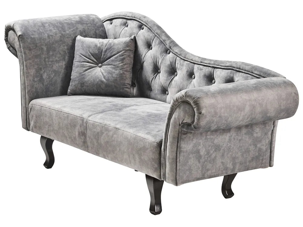 Left-Hand Chaise Lounge Velvet Grey Lydia