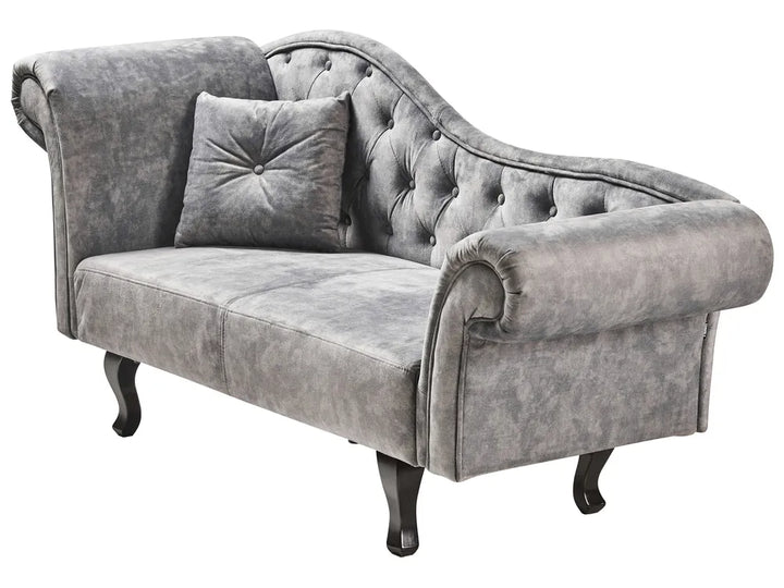 Left-Hand Chaise Lounge Velvet Grey Lydia