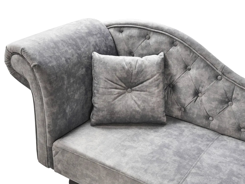 Left-Hand Chaise Lounge Velvet Grey Lydia