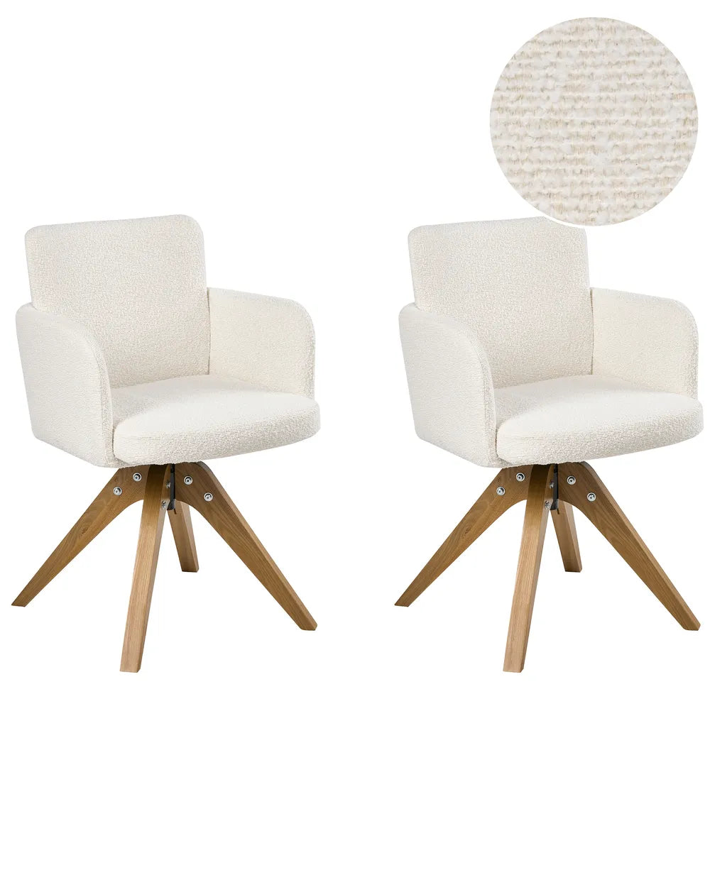 Set of 2 Dining Chairs Swivel Boucle Off-White Missy