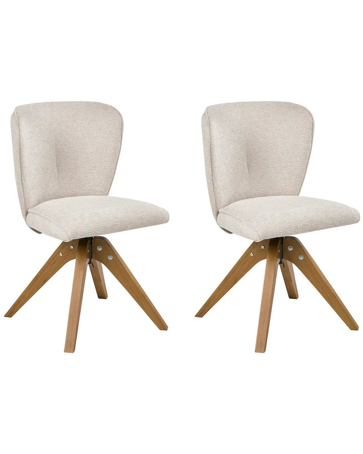 Set of 2 Dining Chairs Swivel Fabric Light Beige Lili