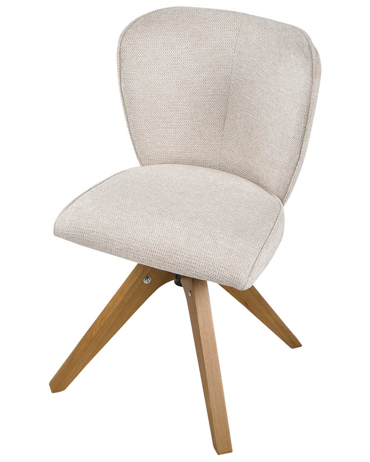 Set of 2 Dining Chairs Swivel Fabric Light Beige Lili