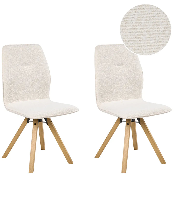 Set of 2 Dining Chairs Swivel Boucle Off-White Hana