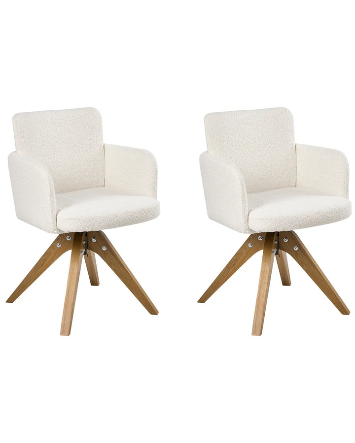 Set of 2 Dining Chairs Swivel Boucle Off-White Missy